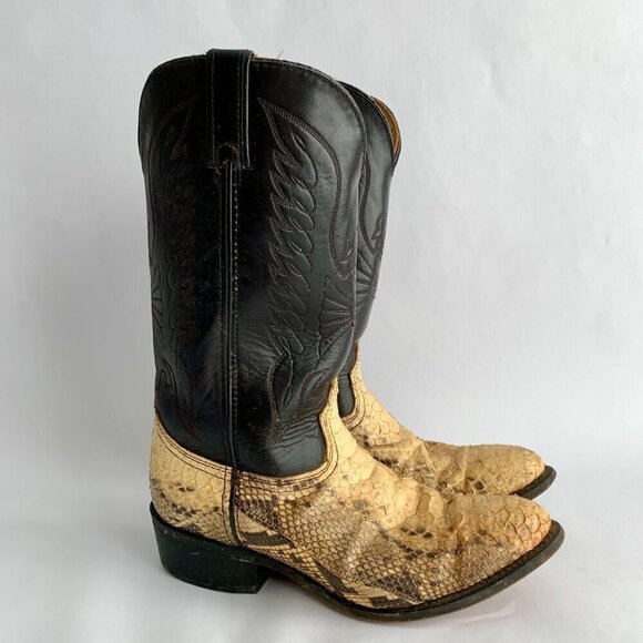 Durango Vintage Python Black Leather Cowboy Boots 9 - Picture 1 of 10